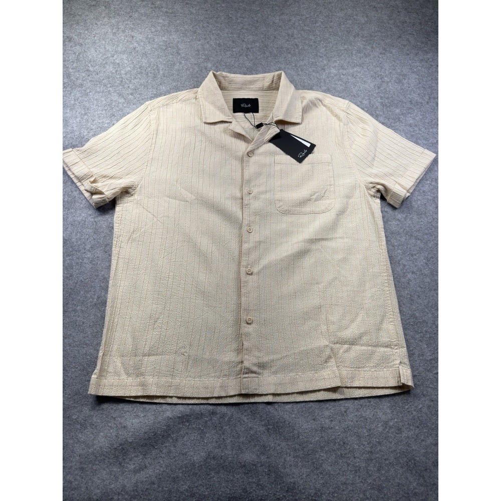 Rails Button Up Mens M Beige NWT Textured Short Sleeve Coastal Resort Shirt